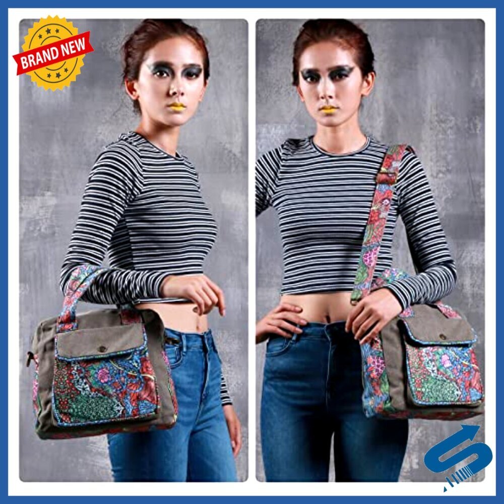 Canvas Shoulder Bag Crossbody Handbag Lightweight Small Top Handle Boho - Picture 2 of 7